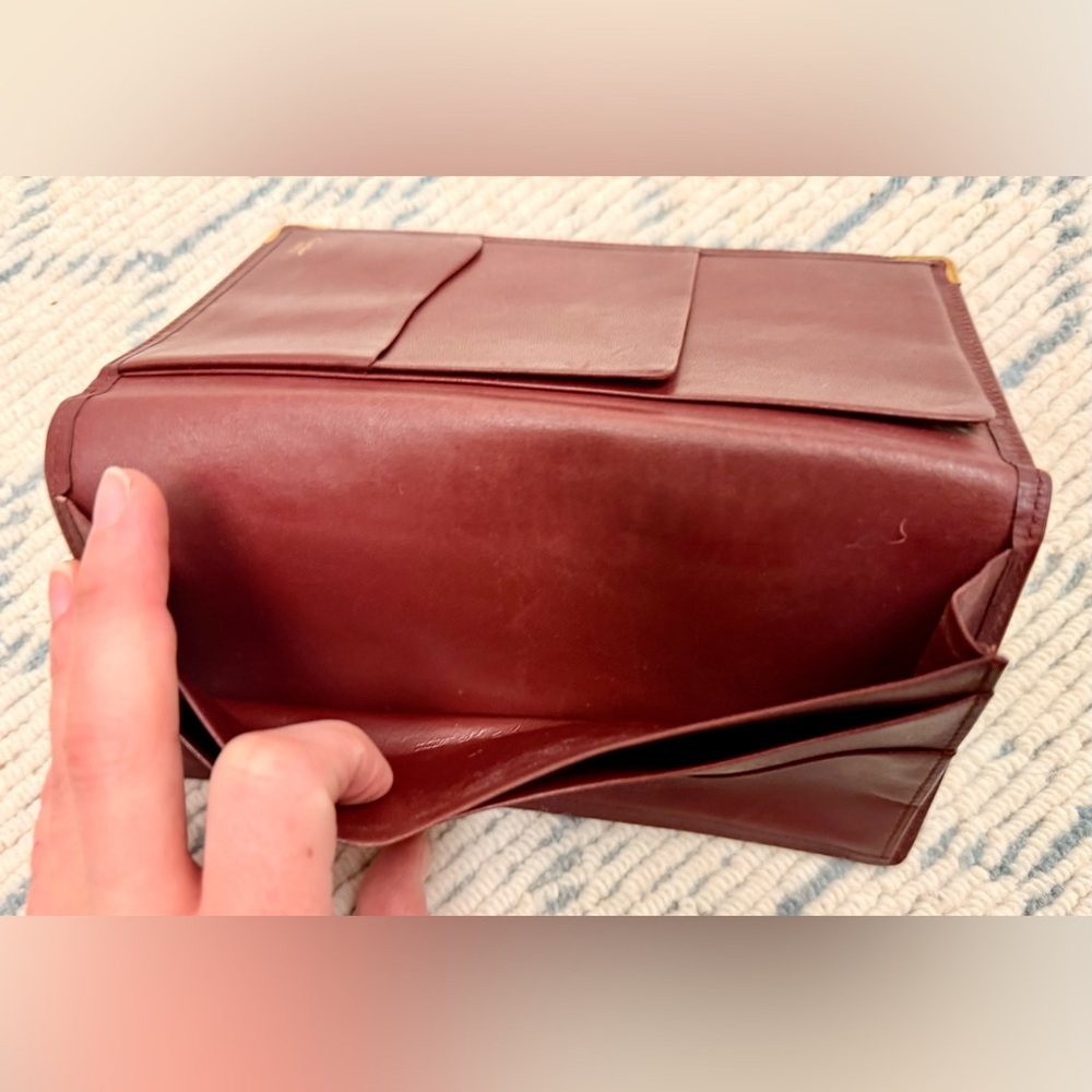 CARTIER Vintage Unisex Must de Cartier Bordeaux Calfskin Long Slim Wallet W Gold - Picture 15 of 16